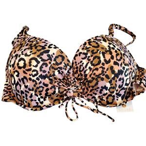 Shade & Shore Lightly Lined Bikini Top Animal Print Womens 36DD New‎